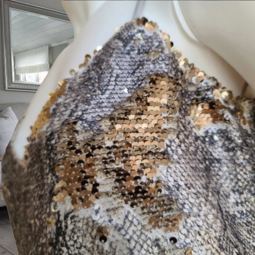CUPCAKES & CASHMERE Candice Snakeskin Mini Dress S Two Way Sequin Cami Slip Y2K - Picture 12 of 15